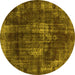 Round Machine Washable Oriental Yellow Industrial Rug, wshurb1898yw