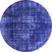 Round Machine Washable Oriental Blue Industrial Rug, wshurb1898blu