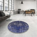 Round Mid-Century Modern Blue Oriental Rug in a Office, urb1898