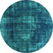 Round Machine Washable Oriental Turquoise Industrial Area Rugs, wshurb1898turq