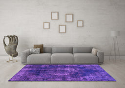 Machine Washable Oriental Purple Industrial Area Rugs in a Living Room, wshurb1898pur