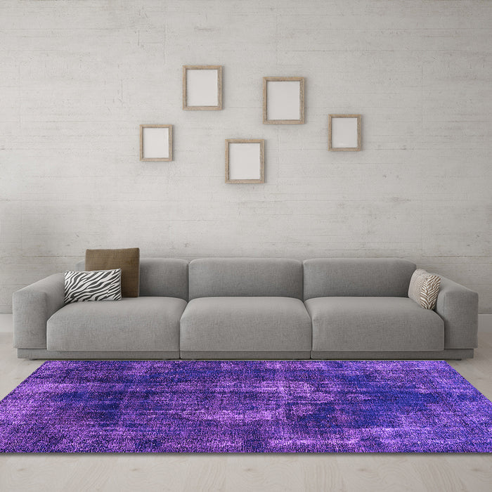 Machine Washable Oriental Purple Industrial Area Rugs in a Living Room, wshurb1898pur