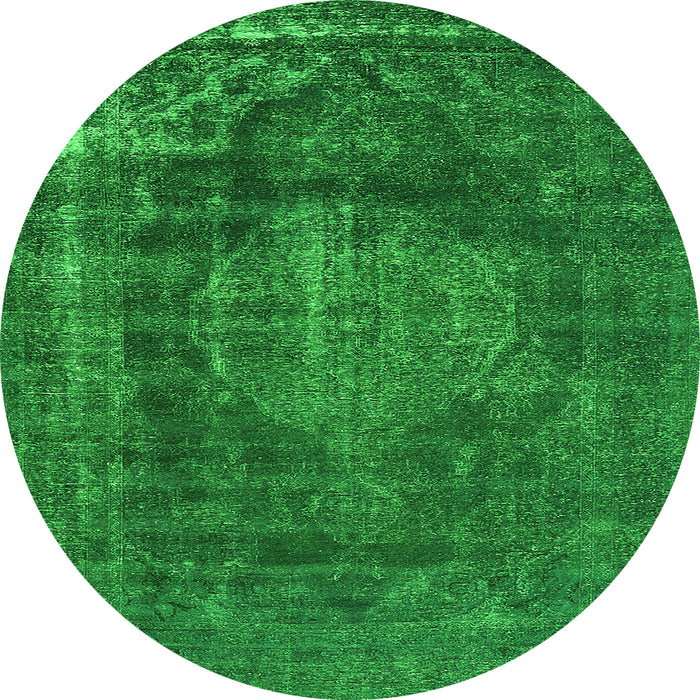 Round Machine Washable Oriental Green Industrial Area Rugs, wshurb1899grn