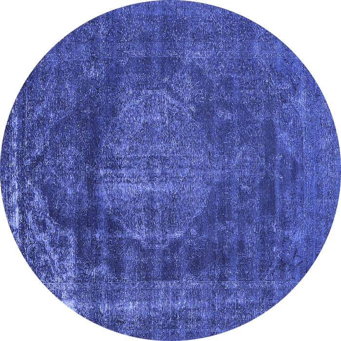 Round Machine Washable Oriental Blue Industrial Rug, wshurb1899blu