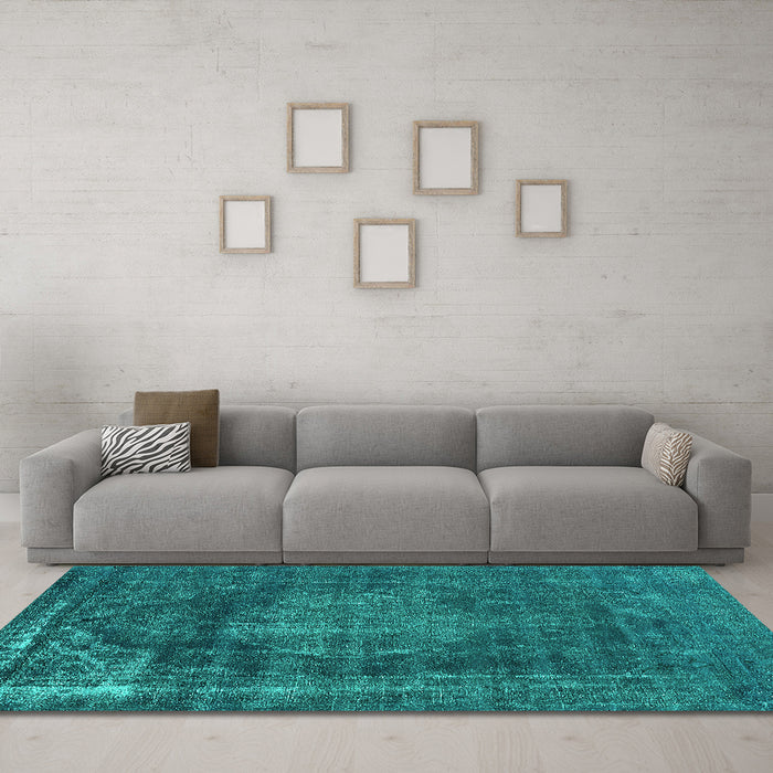 Machine Washable Oriental Turquoise Industrial Area Rugs in a Living Room,, wshurb1899turq