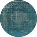 Round Mid-Century Modern Deep-Sea Green Oriental Rug, urb1899