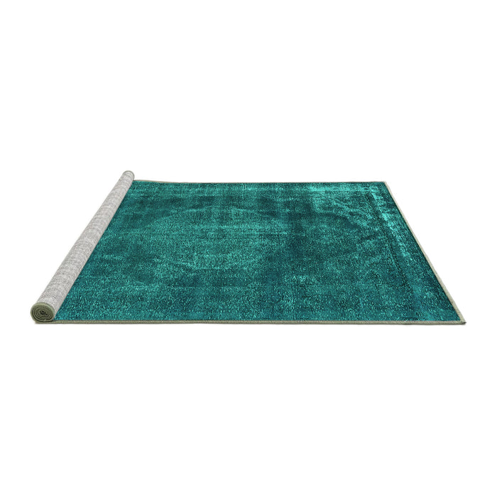 Sideview of Machine Washable Oriental Turquoise Industrial Area Rugs, wshurb1899turq