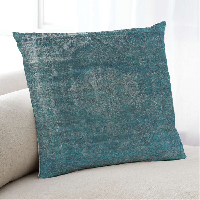 Lifestyle Image of Mid-Century Modern Urban Square Deep-Sea Green Throw Pillow, 18 inch by 18 inch, pwurb1899
