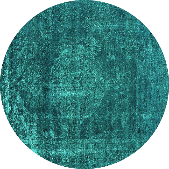 Round Oriental Turquoise Industrial Rug, urb1899turq