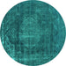 Round Oriental Turquoise Industrial Rug, urb1899turq