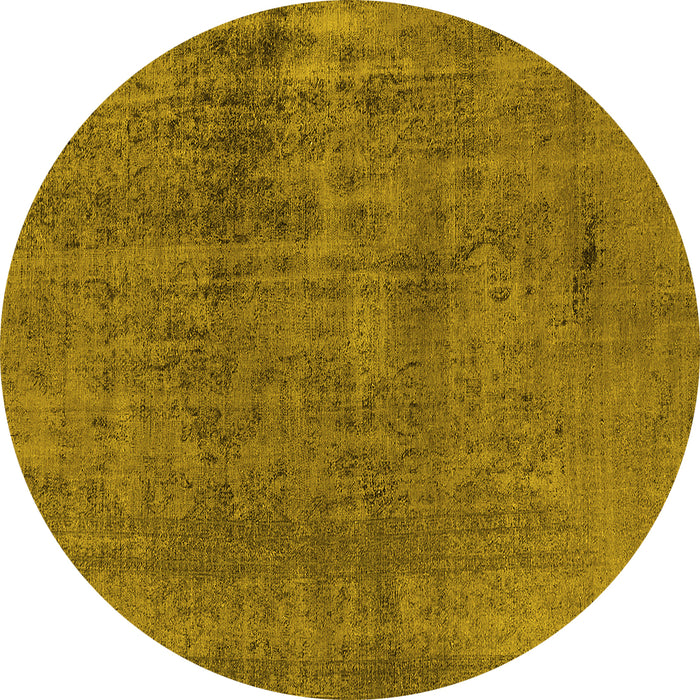 Round Machine Washable Oriental Yellow Industrial Rug, wshurb1900yw