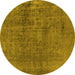 Round Machine Washable Oriental Yellow Industrial Rug, wshurb1900yw