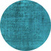 Round Oriental Turquoise Industrial Rug, urb1900turq