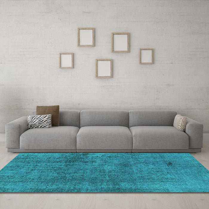 Machine Washable Oriental Turquoise Industrial Area Rugs in a Living Room,, wshurb1900turq