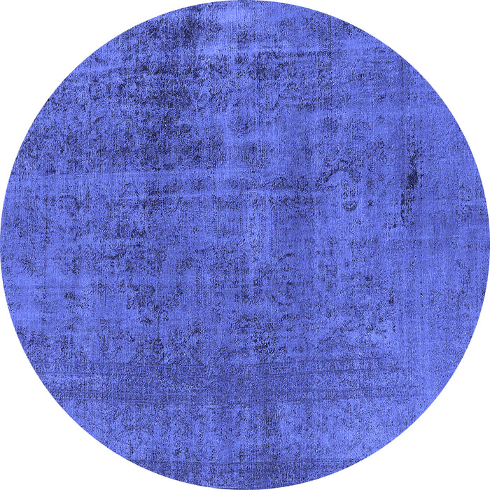Round Machine Washable Oriental Blue Industrial Rug, wshurb1900blu
