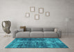 Machine Washable Oriental Turquoise Industrial Area Rugs in a Living Room,, wshurb1901turq