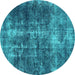 Round Oriental Turquoise Industrial Rug, urb1901turq