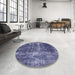 Round Mid-Century Modern Purple Oriental Rug in a Office, urb1901