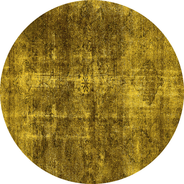 Round Machine Washable Oriental Yellow Industrial Rug, wshurb1901yw