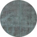 Round Machine Washable Oriental Turquoise Industrial Area Rugs, wshurb1902turq