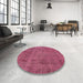 Round Mid-Century Modern Violet Red Pink Oriental Rug in a Office, urb1902