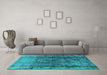 Machine Washable Oriental Turquoise Industrial Area Rugs in a Living Room,, wshurb1903turq