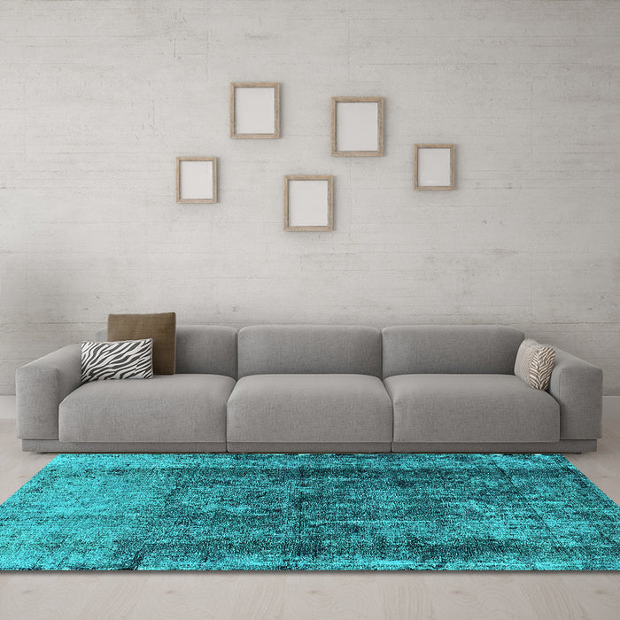 Machine Washable Oriental Turquoise Industrial Area Rugs in a Living Room,, wshurb1903turq
