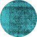 Round Oriental Turquoise Industrial Rug, urb1903turq