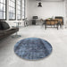 Round Mid-Century Modern Light Purple Blue Oriental Rug in a Office, urb1903