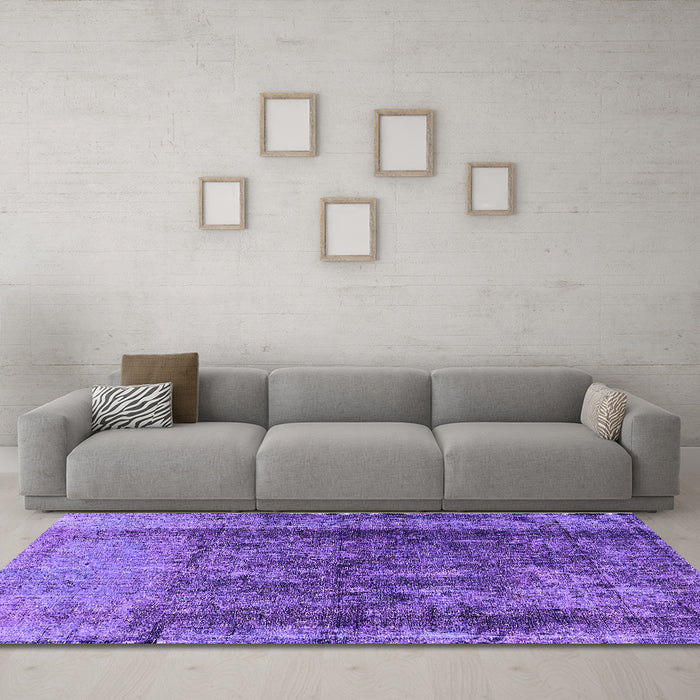 Machine Washable Oriental Purple Industrial Area Rugs in a Living Room, wshurb1903pur