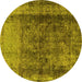 Round Oriental Yellow Industrial Rug, urb1903yw