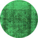 Round Oriental Green Industrial Rug, urb1903grn