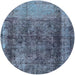 Round Mid-Century Modern Light Purple Blue Oriental Rug, urb1903