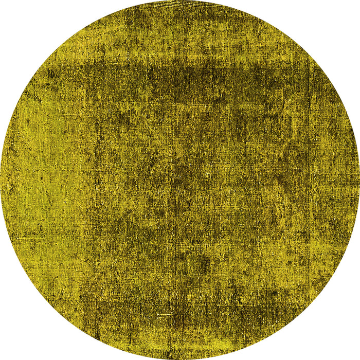 Round Machine Washable Oriental Yellow Industrial Rug, wshurb1903yw