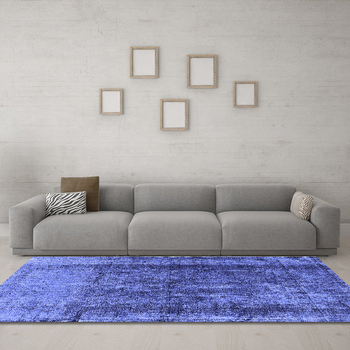 Machine Washable Oriental Blue Industrial Rug in a Living Room, wshurb1903blu