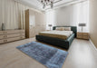 Mid-Century Modern Light Purple Blue Oriental Rug in a Bedroom, urb1903