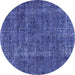 Round Machine Washable Oriental Blue Industrial Rug, wshurb1904blu