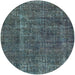 Round Machine Washable Industrial Modern Charcoal Blue Rug, wshurb1904