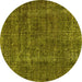 Round Machine Washable Oriental Yellow Industrial Rug, wshurb1904yw