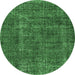 Round Machine Washable Oriental Emerald Green Industrial Area Rugs, wshurb1904emgrn