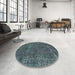 Round Mid-Century Modern Charcoal Blue Oriental Rug in a Office, urb1904