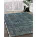 Mid-Century Modern Charcoal Blue Oriental Rug in Family Room, urb1904