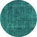 Round Machine Washable Oriental Turquoise Industrial Area Rugs, wshurb1904turq