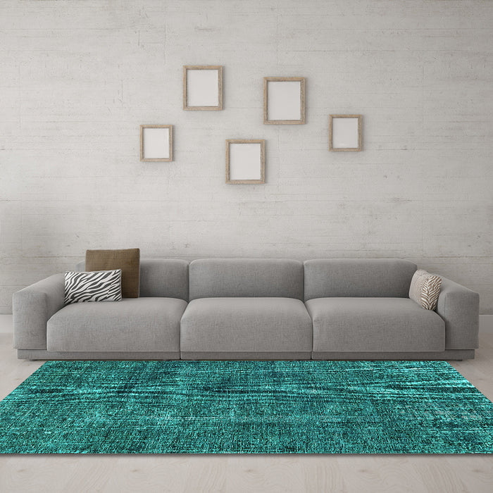 Machine Washable Oriental Turquoise Industrial Area Rugs in a Living Room,, wshurb1904turq