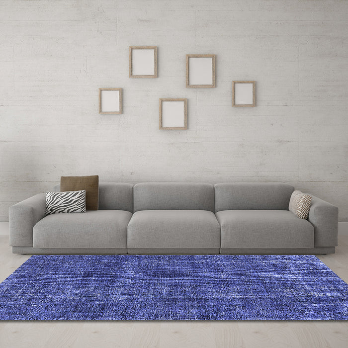 Machine Washable Oriental Blue Industrial Rug in a Living Room, wshurb1904blu