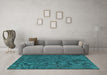 Machine Washable Oriental Turquoise Industrial Area Rugs in a Living Room,, wshurb1905turq