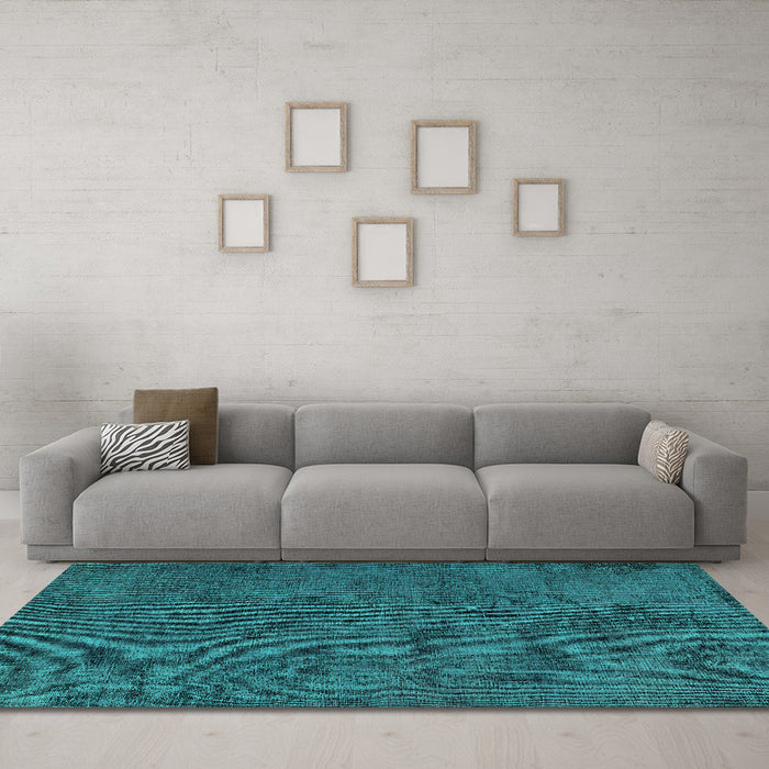 Machine Washable Oriental Turquoise Industrial Area Rugs in a Living Room,, wshurb1905turq