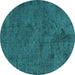 Round Machine Washable Oriental Turquoise Industrial Area Rugs, wshurb1905turq