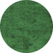 Round Machine Washable Oriental Emerald Green Industrial Area Rugs, wshurb1905emgrn