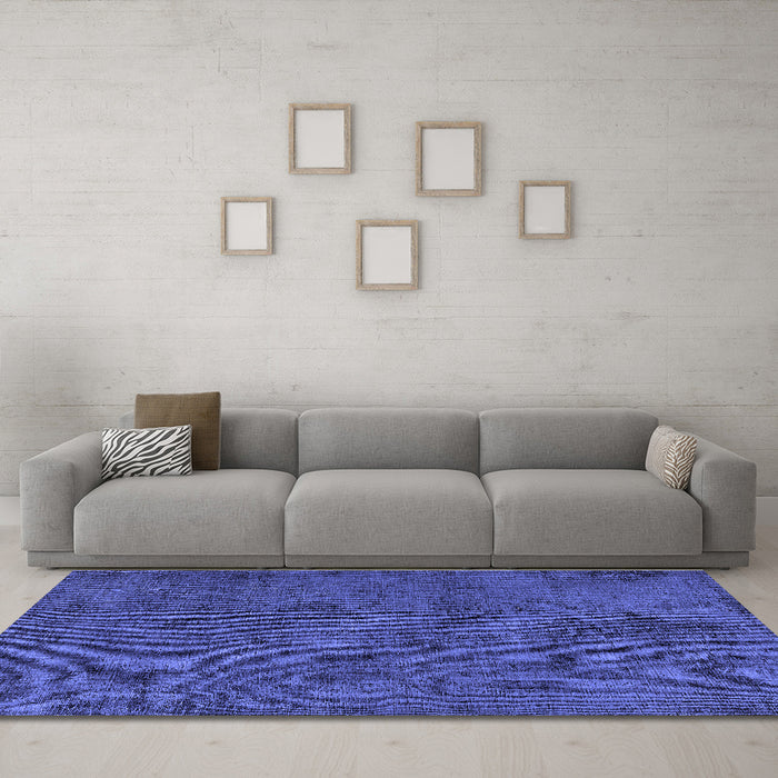 Machine Washable Oriental Blue Industrial Rug in a Living Room, wshurb1905blu
